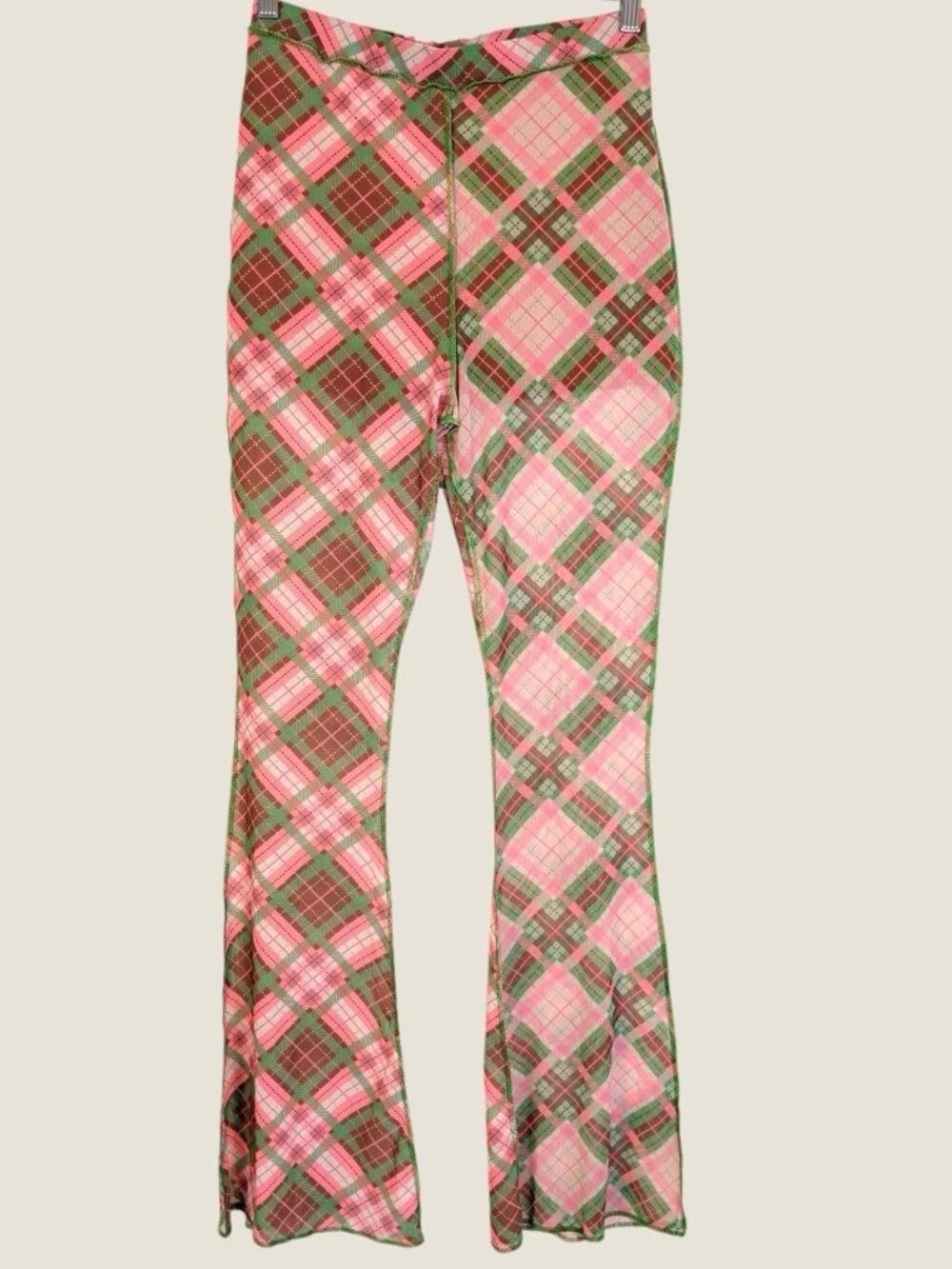 NWT The Ragged Priest Pink and Green Mesh Flare Pants
